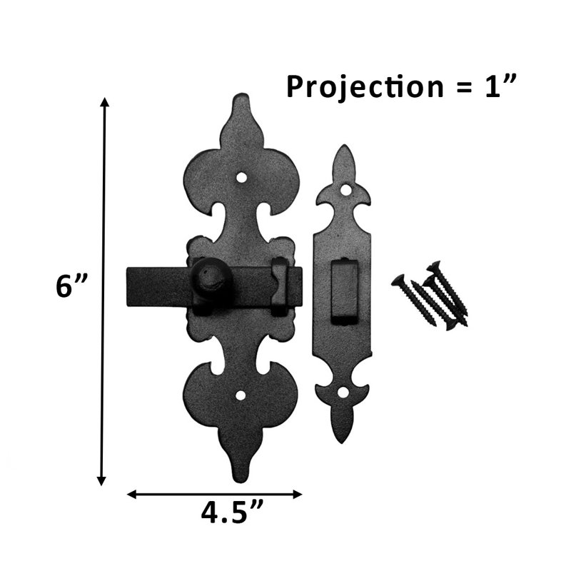 Loquet d'armoire en fer forgé noir Fleur de Lis 6 po