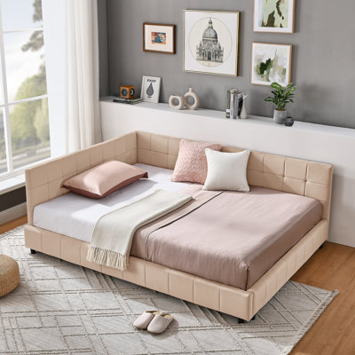 Full Size Upholstered Tufted  Bed Frame, Sofa Bed Frame With Comfortable Backrest And Armrests, Full Size Bed For Bedroom, Living Room,Velvet, PINK(80.5''*59''*30.5'')
