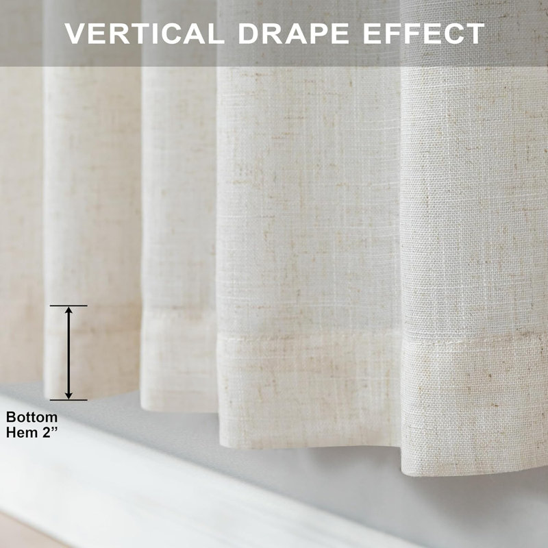 Natural Linen Back Strap Curtains 84" Length for Living Room 2 Panel Pocket Drape Curtains