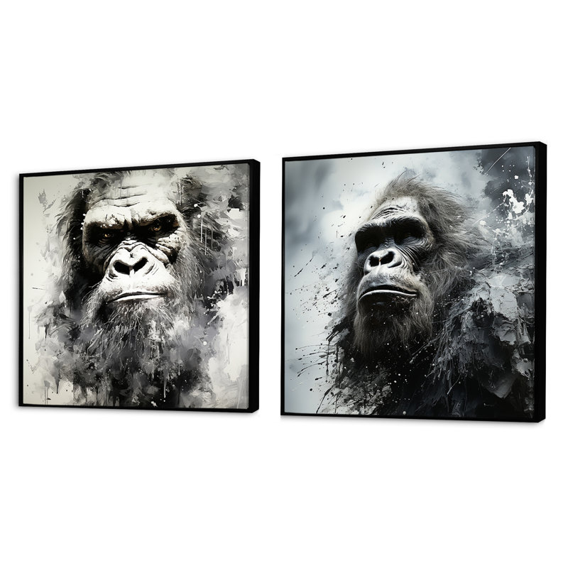 Minimalisme, ensemble de 2 collages carrés d'animaux, Cadre flottant noir, H 16 po x l 33 po