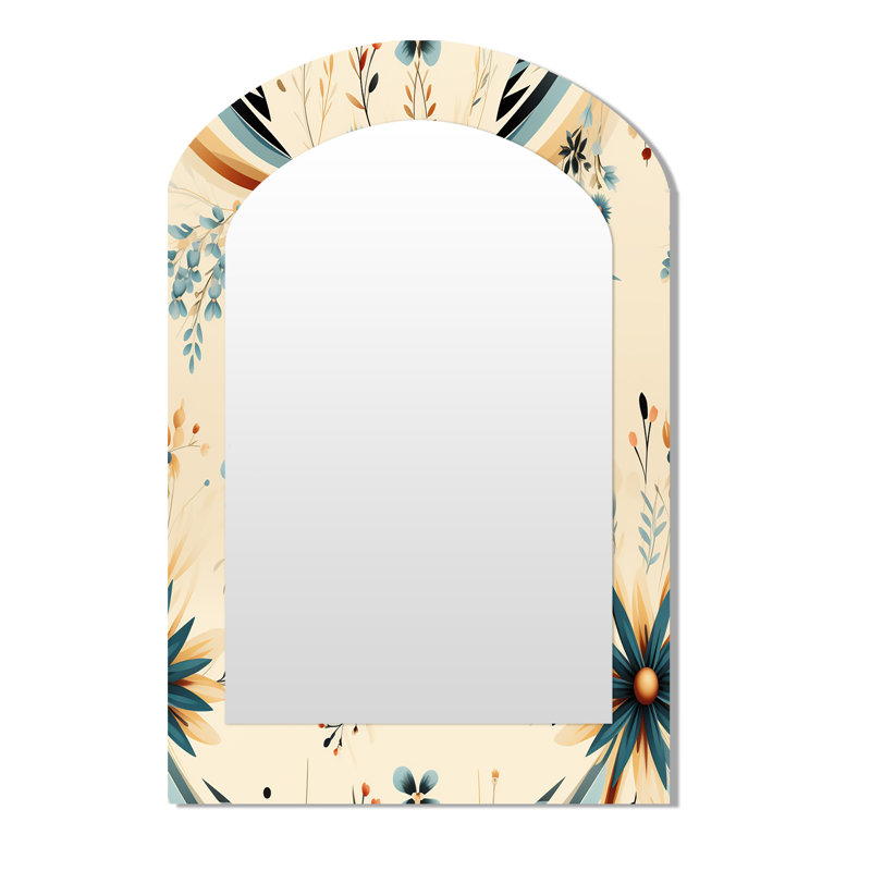 Nomadic Whispers Boho Pattern - Geometric Arch Large Mirror, Modern Asymmetrical Unique Wall Mirror Decor, Printed Metal Art