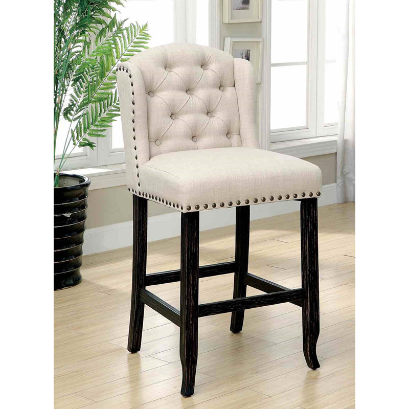 Fauteuil à hauteur de comptoir rustique 2 pièces, Beige / noir antique