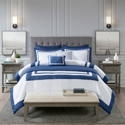 8 Piece Comforter And Quilt Set Collection Navy