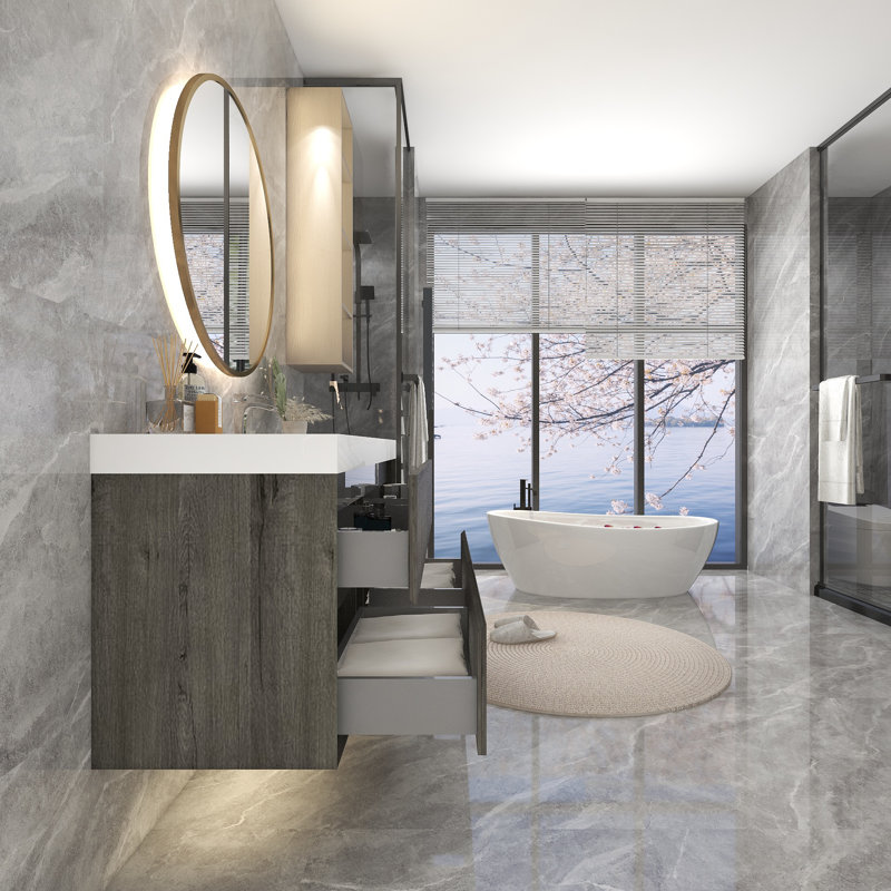 Ensemble de meuble-lavabo simple 59 po, Chêne fumé