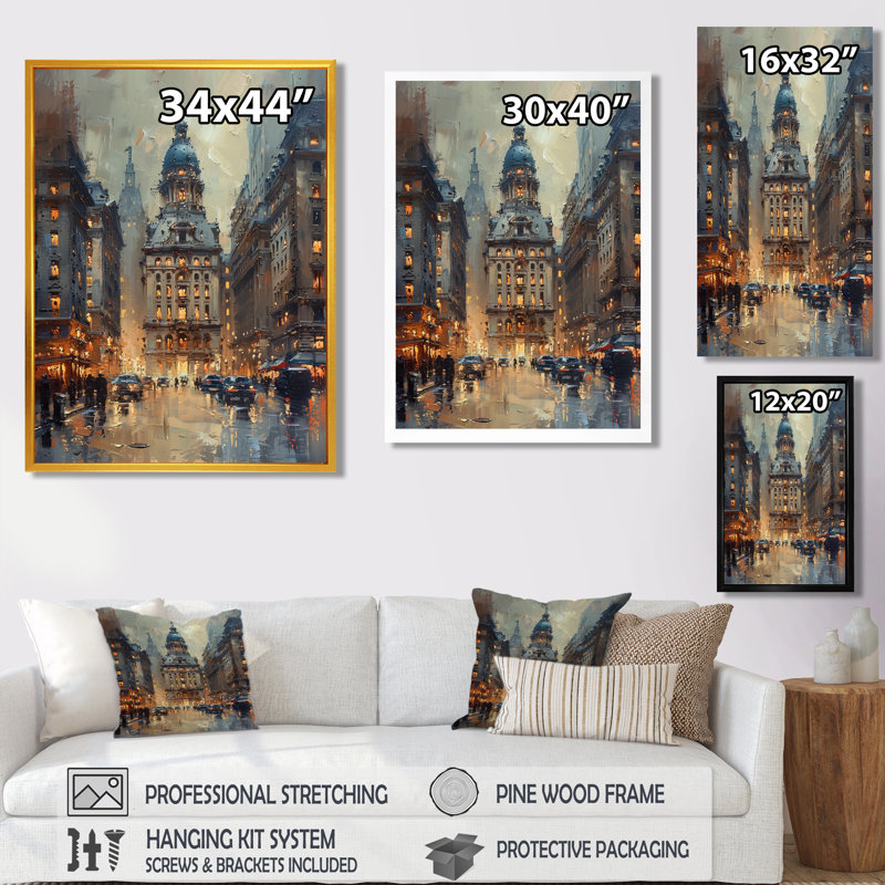 1950's Old Street In Paris III - Banks, impression d'art mural, H 30 po x l 40 po x P 1,5 po, Toile encadrée noire simple