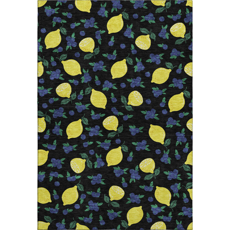 Premium Machine Washable Mayfield  Fruits Rug, 5' x 7'6", Black