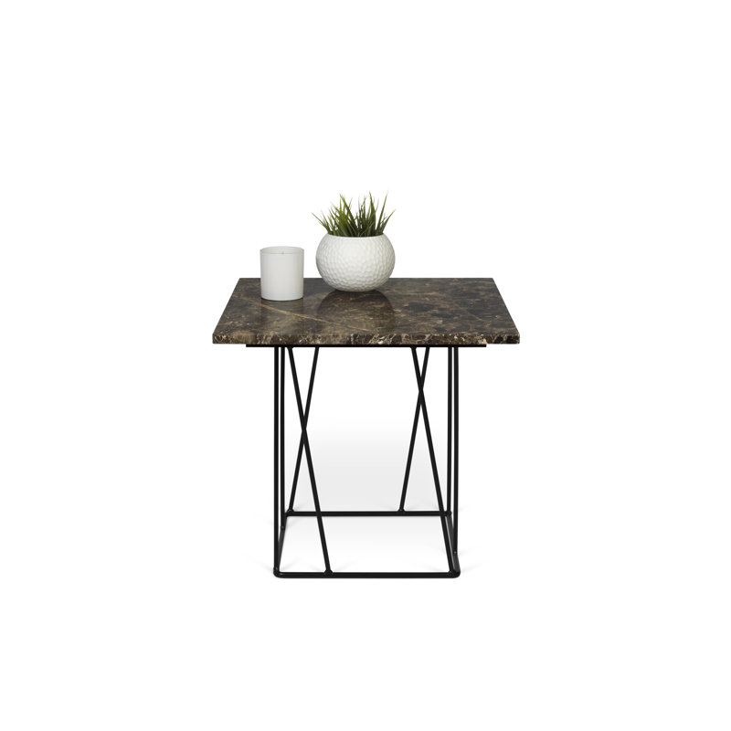 Table basse Saina, Acier laqué noir, Marbre brun