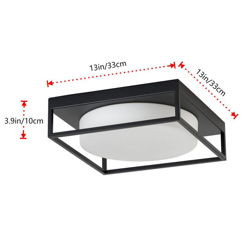 2-Lamp Square Milk Glass Adjustable Ceiling Light, Matte Black