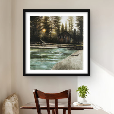 Cabin in the Forest - Brown Rustic Framed Matted Print Decor