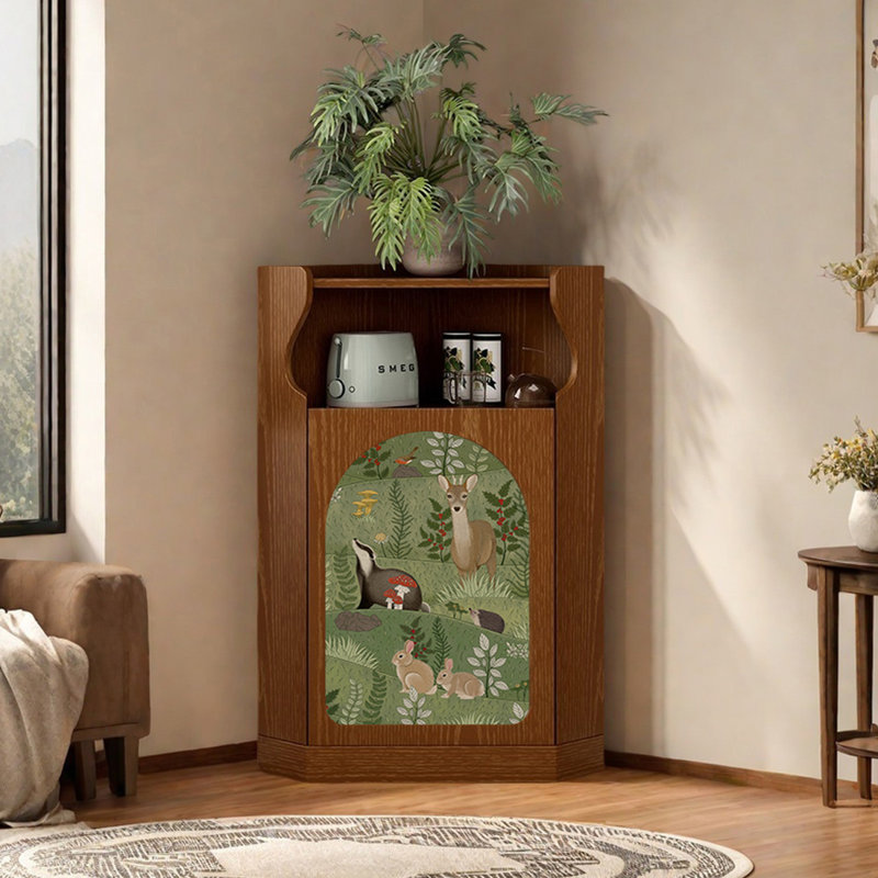 Armoire d'angle multifonctionnelle avec motif artistique, Brun