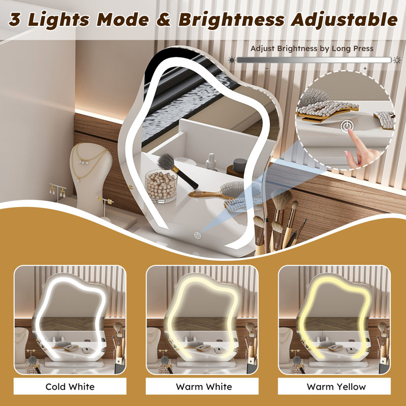 Vanity Dressing Table with LED Mirror & Storage