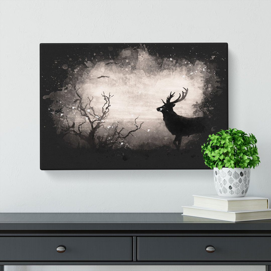 Stag Deer with Birds - Wrapped Canvas