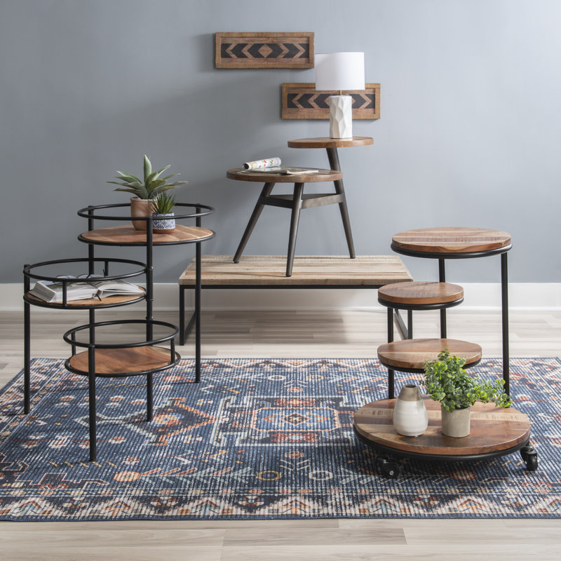 Barneys Solid Wood Top End Table, Natural/Black