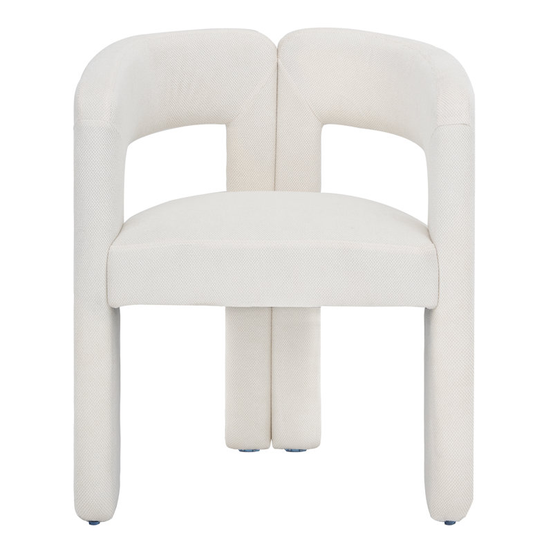 Chaise de salle à manger moderne avec accoudoirs rembourrés, structure en bois massif, Blanc