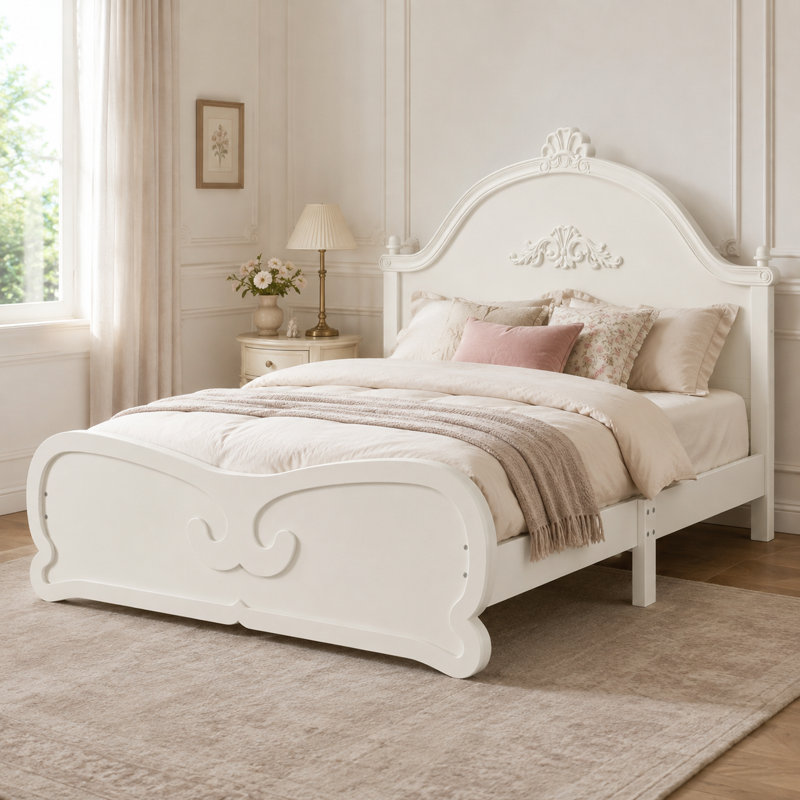 Lit plateforme entièrement sculpté avec tête de lit Moorebank, Beige