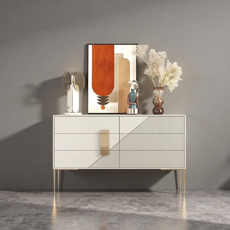  Commode décorative 6 tiroirs Irma, 35.43" H x 55.12" W x 15.75" D, Or/beige