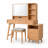 Natural Wood Makeup Vanity Set with Mirror, 4 Drawers, Open Shelves and Gray Upholstered Stool