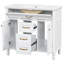 Meuble-lavabo 36 po avec lavabo, meuble autoportant noir avec cuve en céramique, cadre en bois aggloméré et en bois massif, tiroir supérieur rabattable, portes à fermeture en douceur, 2 tiroirs de rangement-1217368404