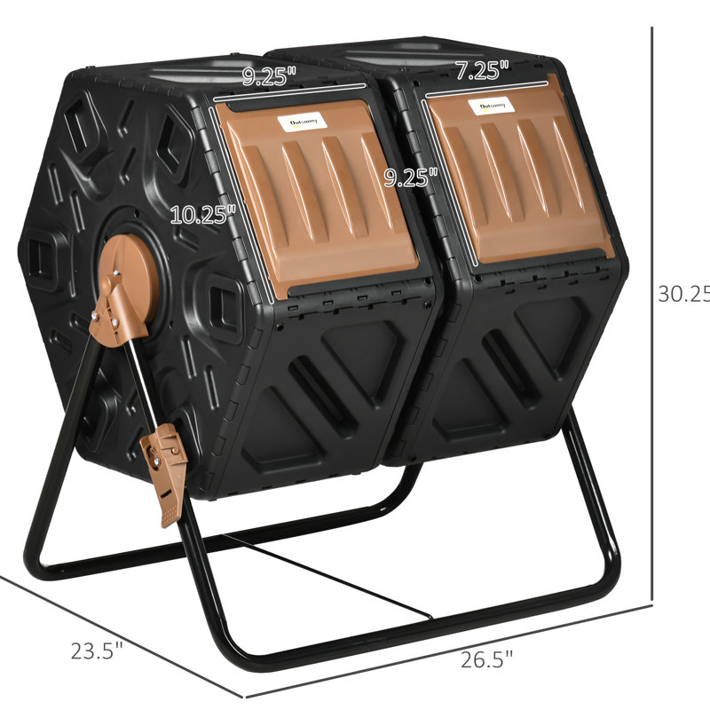 Bac à compost 34,5 gallons - Double chambre extérieure avec système de ventilation efficace et base en acier robuste