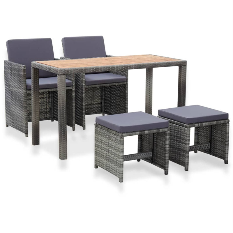 Ensemble repas rectangulaire pour 4 personnes avec coussins Choquette, Anthracite, 13 Pieces: Table, 4 Stools, 8 Chairs