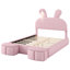 Lit plateforme double tapissier avec tête de lit en forme d'oreille et rose clair