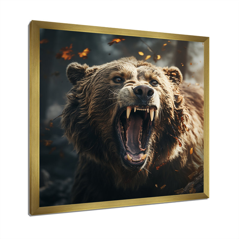 Représentation expressionniste d'un ours sur toile, H 30 po x l 30 po x P 1 po, Encadrement doré