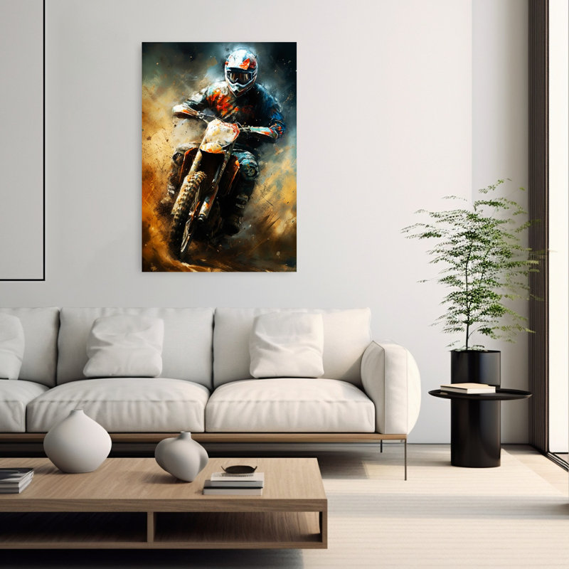 Motocross Speed Art, art mural contemporain abstrait, 60" H x 40" W