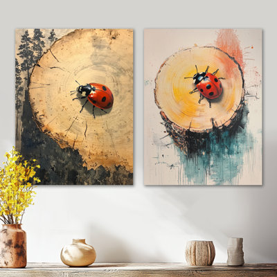 «Ladybug at the Forest on Slide I», ensemble de 2 reproductions d'art mural en métal