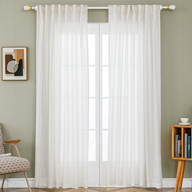 Paire de rideaux semi-transparents en lin mélangé Toyoko, L 52 po x L 96 po, Naturel