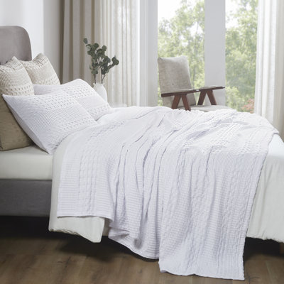 White Waffle Weave King Blanket 100% Cotton