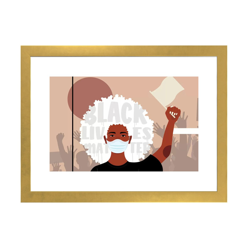 Protest I - impression d'art graphique, Blanc, Papier encadré doré, H 24 po x l 32 po x P 1 po