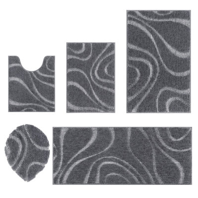 5 Piece Soft Absorbent Microfiber Bath Rug Set with Non-Slip Backing