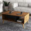 Table basse moderne à 2 niveaux avec pieds en bois, noyer et anthracite, 35,4 x 21,3 x 21,3 pouces | 100% panneau de particules enduit de mélamine, épaisseur de 0,7 pouce | Solution de rangement murale polyvalente de style scandinave-1857525441