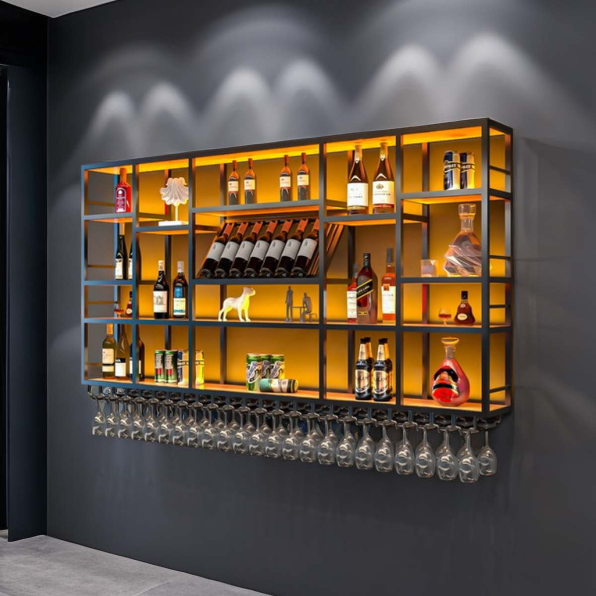 Orren Ellis Veit Wall Mounted Wine Bottle & Glass Rack in Black Wayfair