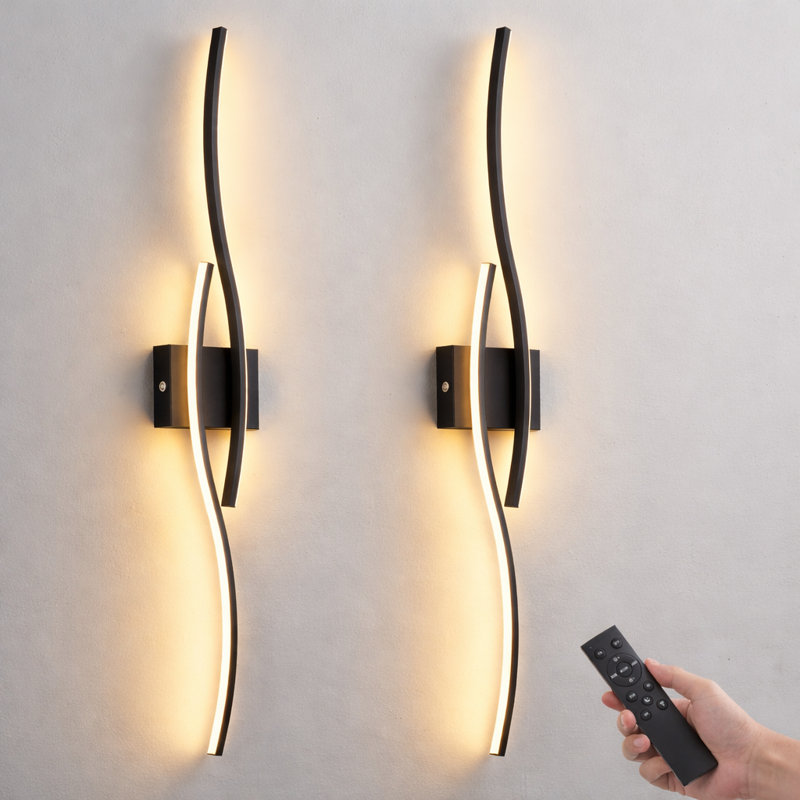 Paquet de 2 appliques murales à piles avec télécommande, non câblées, facile à installer, Noir mat, 31,5 pouces