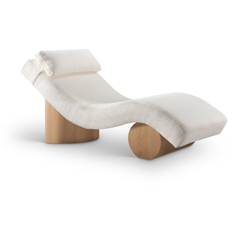 Marcella Fabric Chaise Lounge, Cream Polyester Fabric, Natural