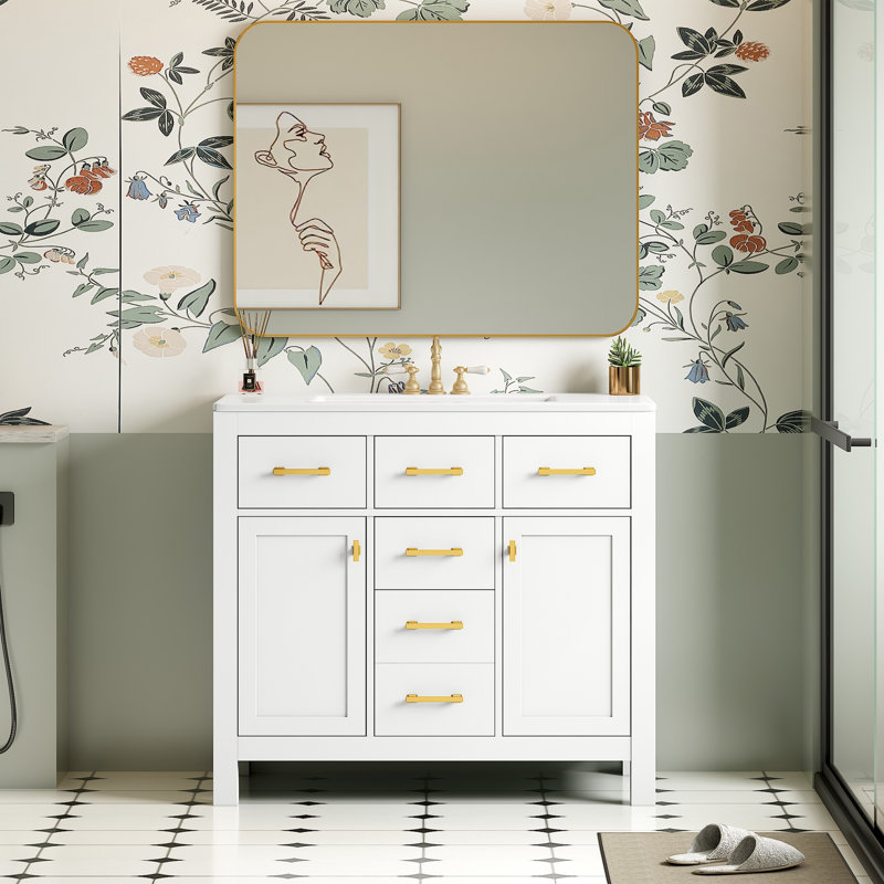 Meuble-lavabo 36 po avec lavabo en céramique, Blanc
