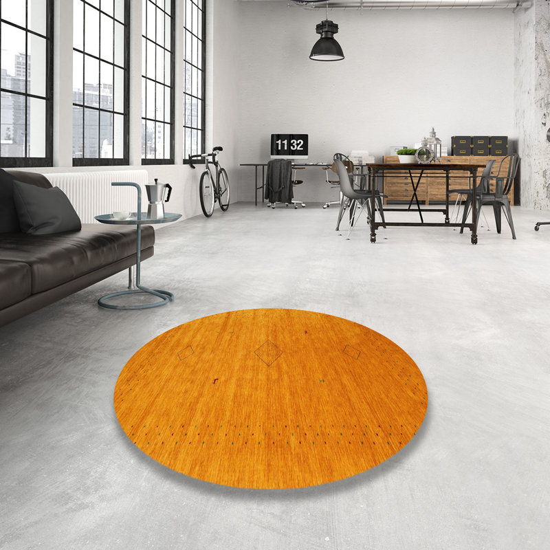 Tapis de zone orange contemporaine, Rond 4 pi