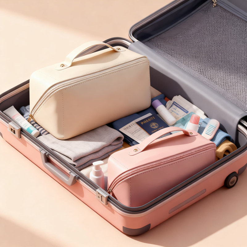 Trousse de maquillage stylisée Ins Fashion, Blanc / Rose