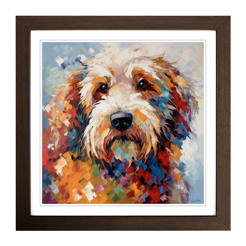 Labradoodle Palette Knife Painting No.1 - Single Picture Frame Print on Wood, Walnut