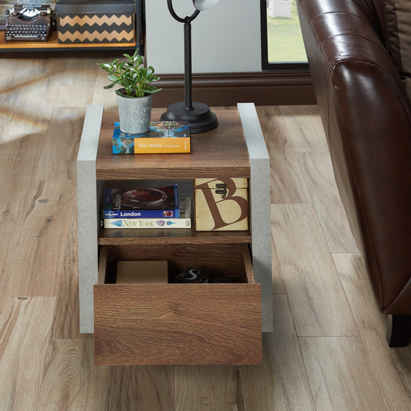 Phebe Block End Table, Distressed Walnut