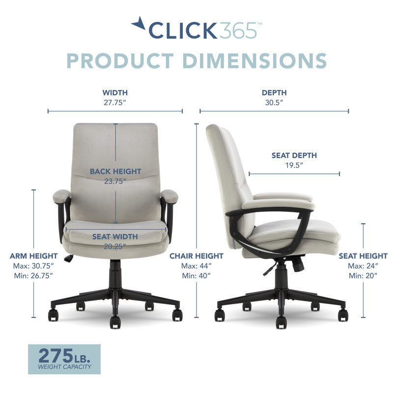 Fauteuil de direction classique, confort à dossier moyen, coussin de siège à double couche et confort ergonomique Click 365