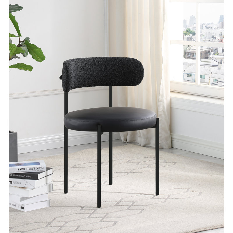 Chaise d'appoint Humaid, Tissu bouclé noir, Noir mat