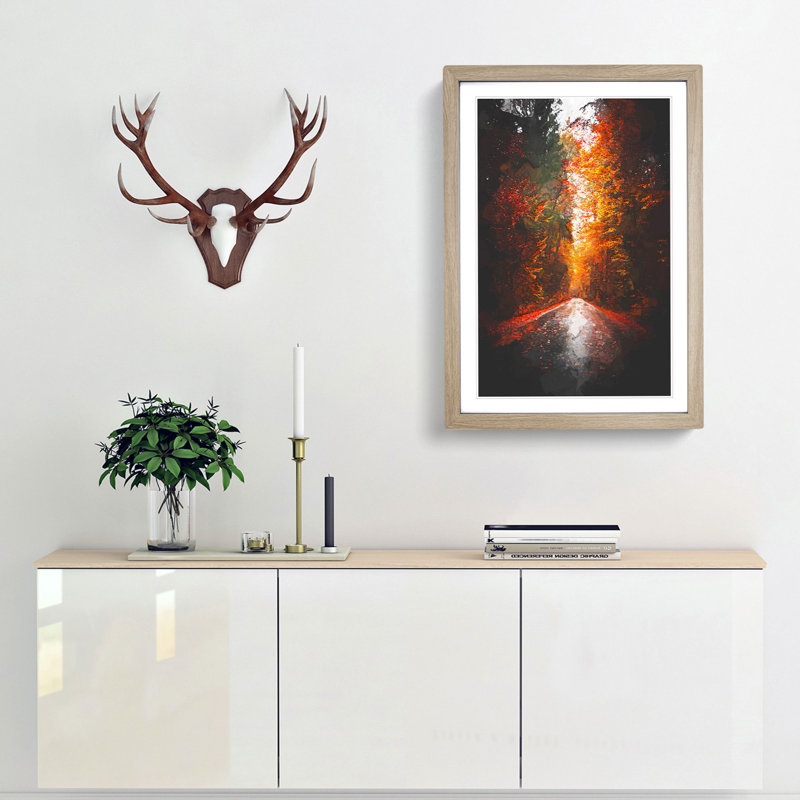 Autumn Road in Austria in Abstract - Picture Frame Graphic Art Print, 36cm H x 27cm W x 2cm D, Oak Framed