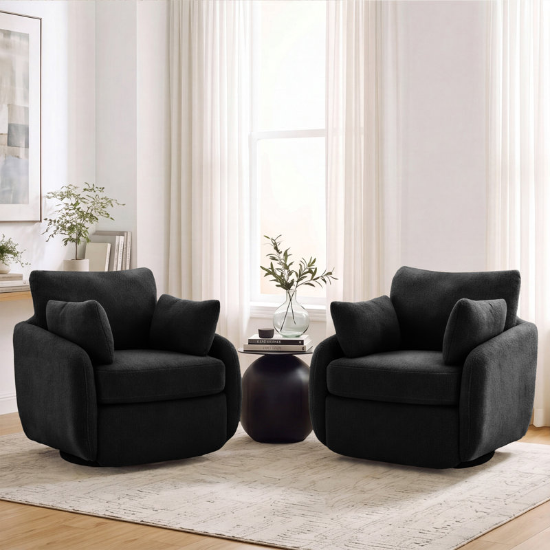 Chaise d'appoint moderne pivotante à 360 ° avec revêtement Sherpa Boucle (ensemble de 2), Noir