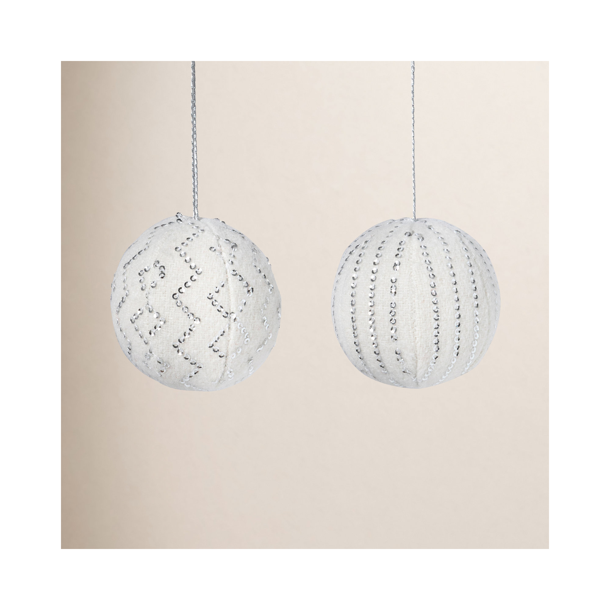 Alpine Sanctuary Felt Ball Jingle Bell Ornament, White/Silver