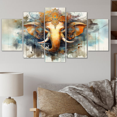 «Vibrant Hinduisim Elephant I», impression d'art mural - 5 panneaux