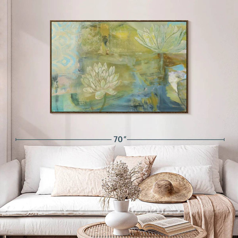 Lotus Dream, 46 po x 31 po, Cadre flottant en noyer