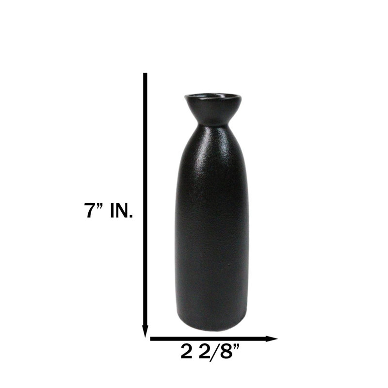Set Of 6 Porcelain Kokuyo Black Minimalist Japanese Wine Sake Tokkuri Flasks 9oz, Noir