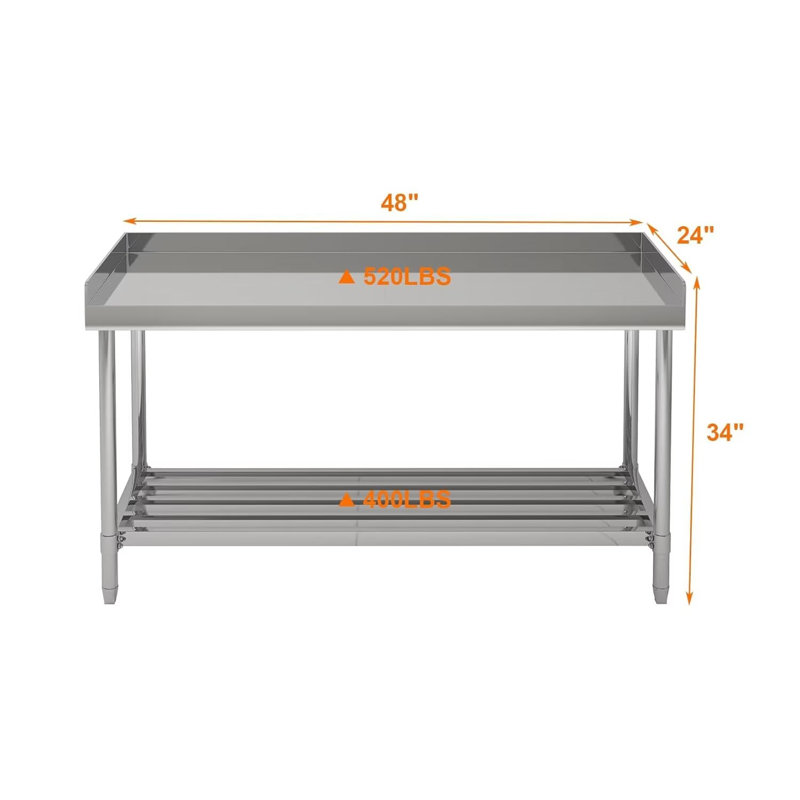 Table de préparation 24 po x 48 po en acier inoxydable robuste avec dosseret réglable pour la maison et l'hôtel